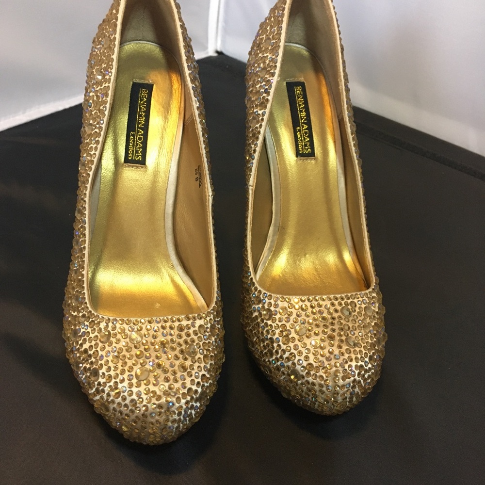Benjamin Adams London Gold crystal high heel shoes